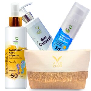 vivo verde Αντηλιακό Λάδι Σώματος family 50+spf 200ml & Αντηλιακή Κρέμα Προσώπου 30+spf 50ml & cellactif gel κατά της Κυτταρίτιδας 200ml